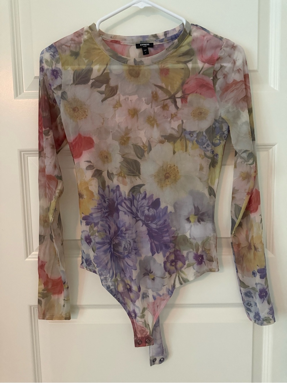 Express Pastel Floral Mesh Long-Sleeve Bodysuit